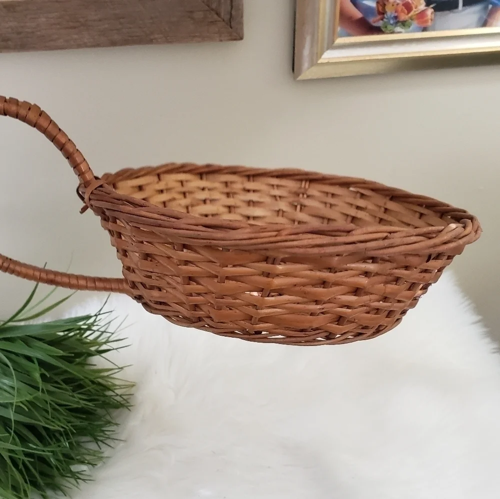 Rattan wicker basket side handle boho wall art